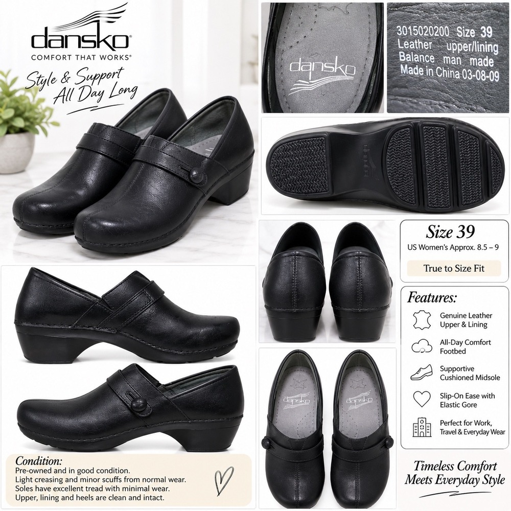 Dansko Women's Size 39 Black Leather Mary Jane Clogs Y2K Comfort Work Shoes - Picture 7 of 10